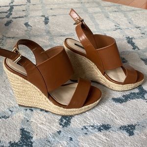 Brown wedge sandals. Size 7.5. 5in wedge, 1in platform